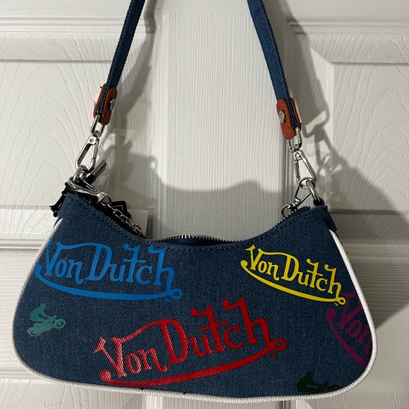 Von Dutch Multicolor Denim Shoulder Bag NWT - Picture 2 of 5
